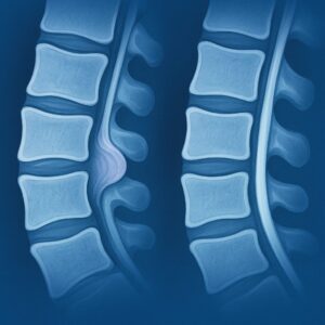 MRI illustration of lumbar disc herniation before and after ozone therapy